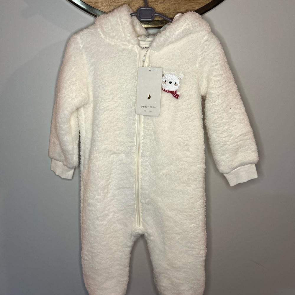 Petit Lem Cream Fleece Baby Footie